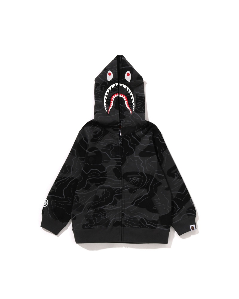 Vêtements D'extérieur Bape Layered Line Shark Zip Hoodie Noir Enfant | BSG-87240379